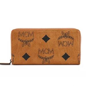 **NWT Authentic MCM Aren Maxi MN V1 Zip Around Wallet in brown**